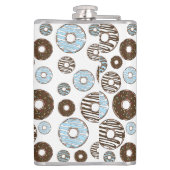 Muster von Donuts, blauen Donuts, braunen Donuts Flachmann (Rückseite)