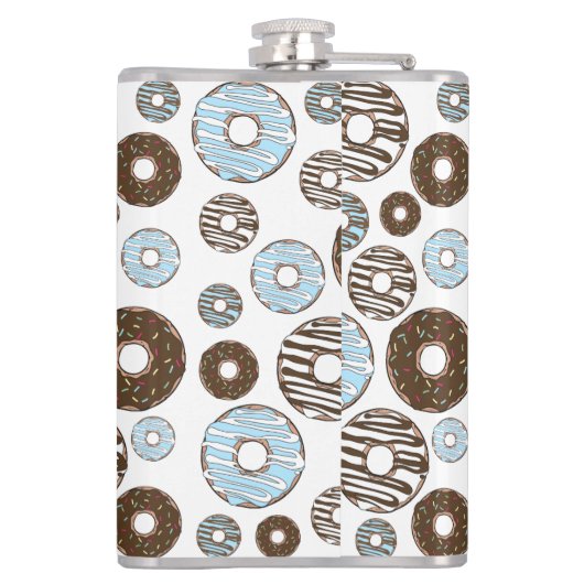 Muster von Donuts, blauen Donuts, braunen Donuts Flachmann (Rückseite)