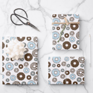 Muster von Donuts, blauen Donuts, braunen Donuts Geschenkpapier Set
