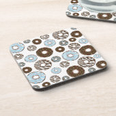 Muster von Donuts, blauen Donuts, braunen Donuts Getränkeuntersetzer (Linke Seite)