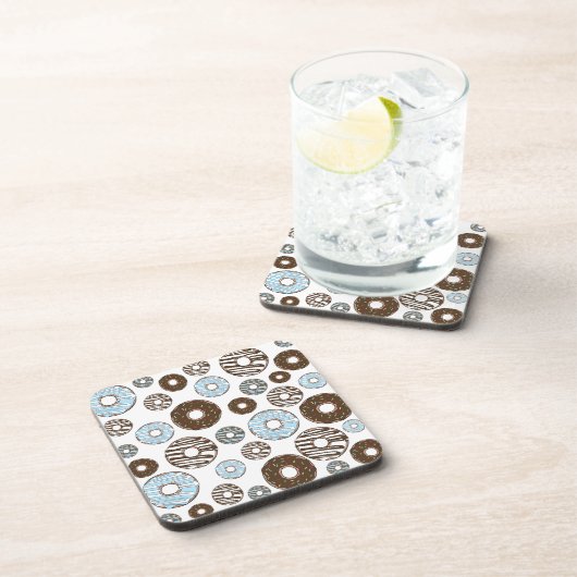 Muster von Donuts, blauen Donuts, braunen Donuts Getränkeuntersetzer (Rechte Seite)