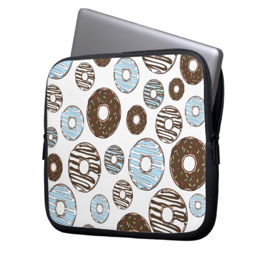 Muster von Donuts, blauen Donuts, braunen Donuts Laptopschutzhülle (Vorderseite Links)