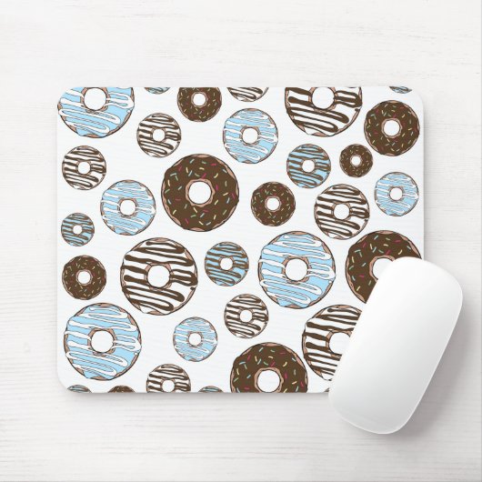 Muster von Donuts, blauen Donuts, braunen Donuts Mousepad (Mit Mouse)