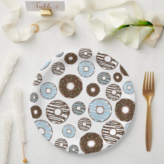 Muster von Donuts, blauen Donuts, braunen Donuts Pappteller (Hochzeit)