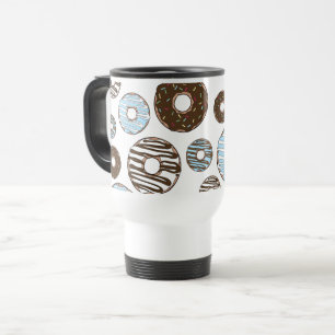 Muster von Donuts, blauen Donuts, braunen Donuts Reisebecher