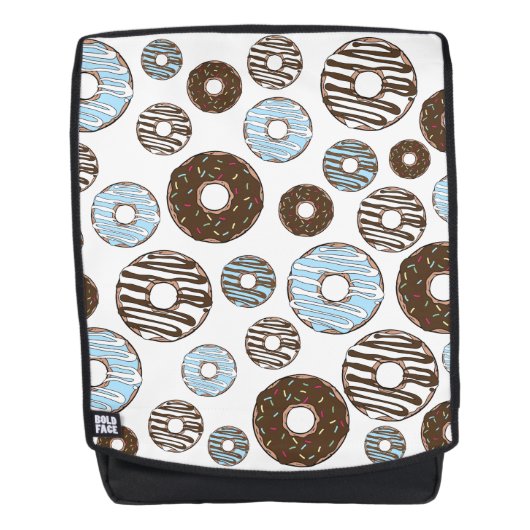 Muster von Donuts, blauen Donuts, braunen Donuts Rucksack (Vorderseite)