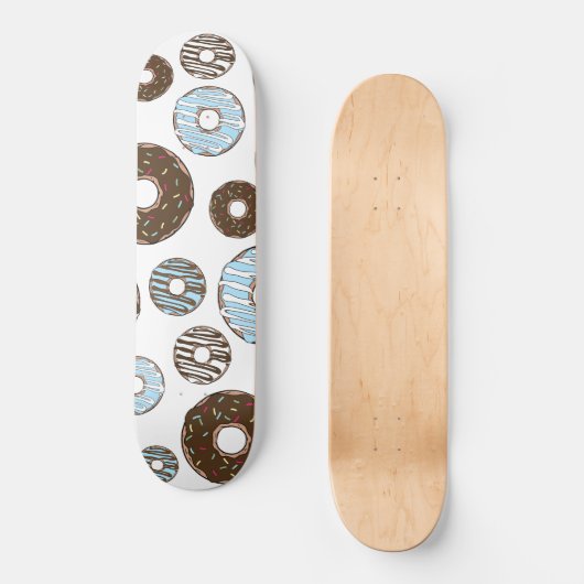 Muster von Donuts, blauen Donuts, braunen Donuts Skateboard (Vorderseite)
