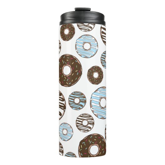 Muster von Donuts, blauen Donuts, braunen Donuts Thermosbecher (Vorderseite)
