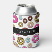 Muster von Donuts, farbenfrohe Donuts, Ihr Name Dosenkühler (Kanne Vorderseite)