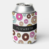 Muster von Donuts, farbenfrohe Donuts, Ihr Name Dosenkühler (Kanne Rückseite)