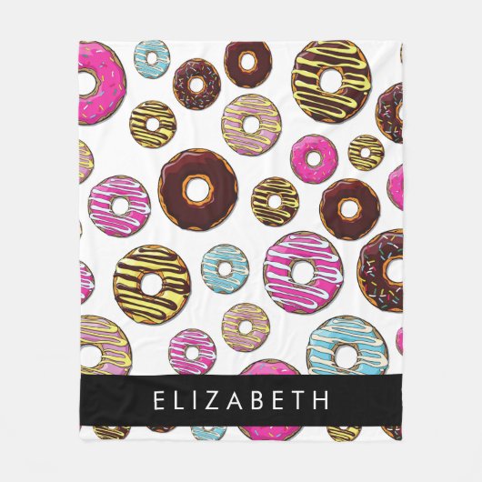 Muster von Donuts, farbenfrohe Donuts, Ihr Name Fleecedecke (Vorderseite)