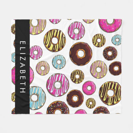 Muster von Donuts, farbenfrohe Donuts, Ihr Name Fleecedecke (Vorderseite (Horizontal))