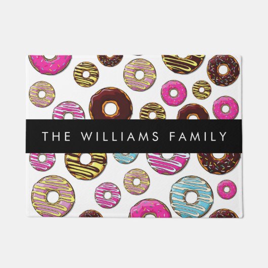Muster von Donuts, farbenfrohe Donuts, Ihr Name Fußmatte (Vorderseite)