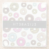 Muster von Donuts, farbenfrohe Donuts, Ihr Name Glasuntersetzer (Rückseite)