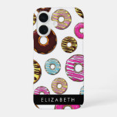 Muster von Donuts, farbenfrohe Donuts, Ihr Name iPhone 16 Hülle (Rückseite)