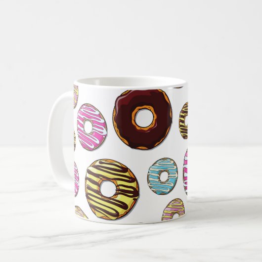 Muster von Donuts, farbenfrohe Donuts, Ihr Name Kaffeetasse (Vorderseite Links)