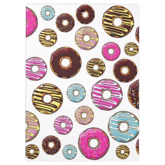 Muster von Donuts, farbenfrohe Donuts, Ihr Name Klemmbrett (Rückseite)
