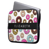 Muster von Donuts, farbenfrohe Donuts, Ihr Name Laptopschutzhülle (Vorderseite Links)