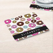 Muster von Donuts, farbenfrohe Donuts, Ihr Name Rechteckiger Pappuntersetzer (angewinkelt)