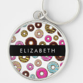 Muster von Donuts, farbenfrohe Donuts, Ihr Name Schlüsselanhänger (Vorne)