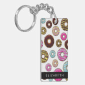 Muster von Donuts, farbenfrohe Donuts, Ihr Name Schlüsselanhänger (Vorderseite links)