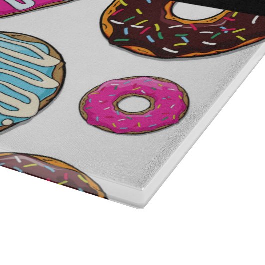 Muster von Donuts, farbenfrohe Donuts, Ihr Name Schneidebrett (Ecke)