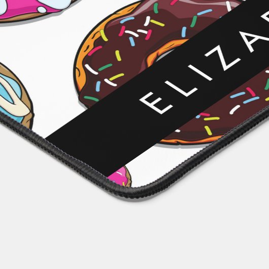 Muster von Donuts, farbenfrohe Donuts, Ihr Name Schreibtischunterlage (Ecke)