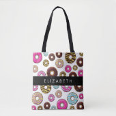 Muster von Donuts, farbenfrohe Donuts, Ihr Name Tasche (Vorderseite)