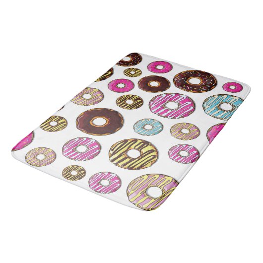 Muster von Donuts, farbenfrohe Donuts, Sprinklen Badematte (Schrägansicht)