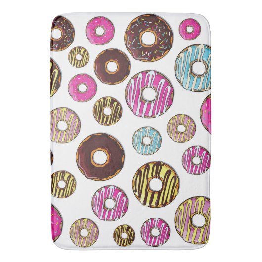 Muster von Donuts, farbenfrohe Donuts, Sprinklen Badematte (Vorderseite Vertikal)