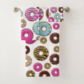 Muster von Donuts, farbenfrohe Donuts, Sprinklen Badhandtuch Set (Insitu)