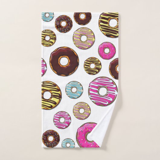 Muster von Donuts, farbenfrohe Donuts, Sprinklen Badhandtuch Set (Handtuch)