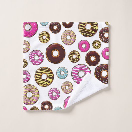 Muster von Donuts, farbenfrohe Donuts, Sprinklen Badhandtuch Set (Waschlappen)