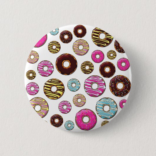 Muster von Donuts, farbenfrohe Donuts, Sprinklen Button (Vorderseite)