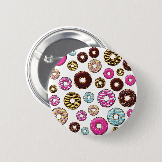 Muster von Donuts, farbenfrohe Donuts, Sprinklen Button (Vorne & Hinten)
