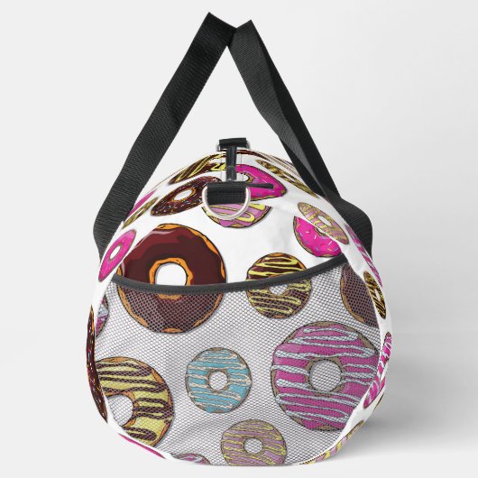 Muster von Donuts, farbenfrohe Donuts, Sprinklen Duffle Bag (Rechts)