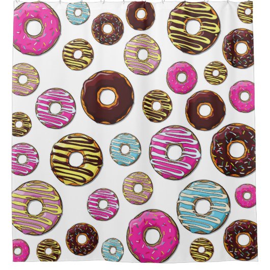 Muster von Donuts, farbenfrohe Donuts, Sprinklen Duschvorhang (Vorderseite)
