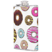 Muster von Donuts, farbenfrohe Donuts, Sprinklen Flachmann (Links)