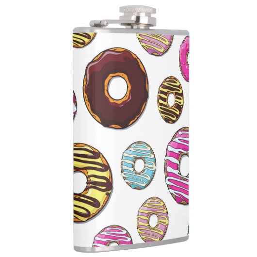 Muster von Donuts, farbenfrohe Donuts, Sprinklen Flachmann (Rechts)