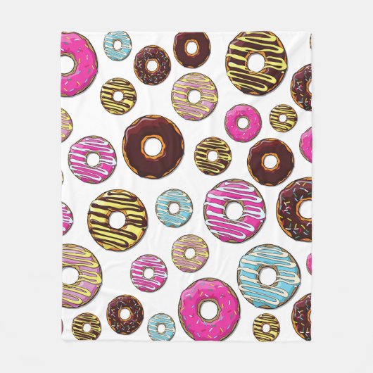 Muster von Donuts, farbenfrohe Donuts, Sprinklen Fleecedecke (Vorderseite)