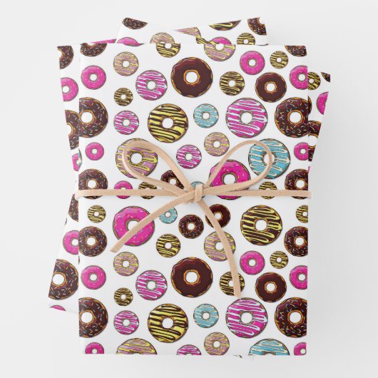 Muster von Donuts, farbenfrohe Donuts, Sprinklen Geschenkpapier Set (Beispiel)