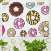 Muster von Donuts, farbenfrohe Donuts, Sprinklen Geschirrtuch (Gefaltet)