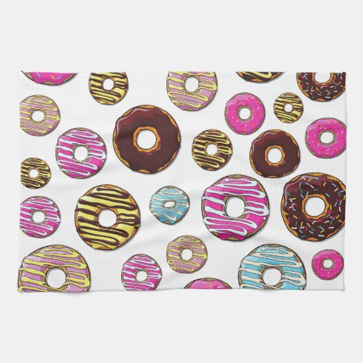 Muster von Donuts, farbenfrohe Donuts, Sprinklen Geschirrtuch (Horizontal)