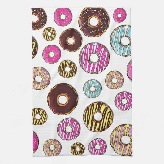 Muster von Donuts, farbenfrohe Donuts, Sprinklen Geschirrtuch (Vertikal)