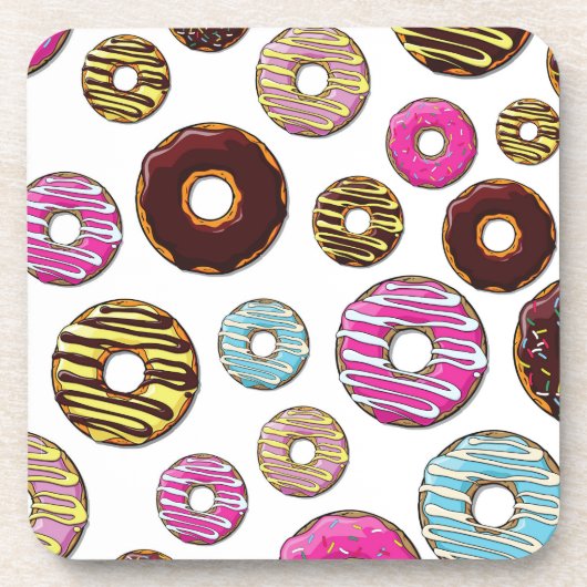 Muster von Donuts, farbenfrohe Donuts, Sprinklen Getränkeuntersetzer (Vorderseite)