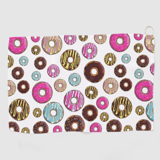 Muster von Donuts, farbenfrohe Donuts, Sprinklen Golfhandtuch (Horizontal)