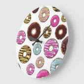 Muster von Donuts, farbenfrohe Donuts, Sprinklen Große Wanduhr (Winkel)