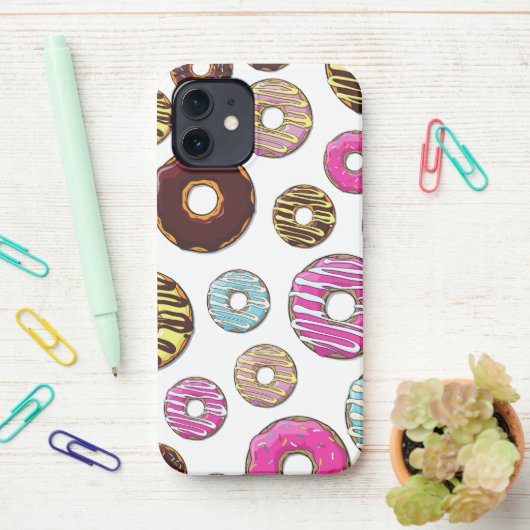 Muster von Donuts, farbenfrohe Donuts, Sprinklen iPhone Hülle (Auf dem Schreibtisch)