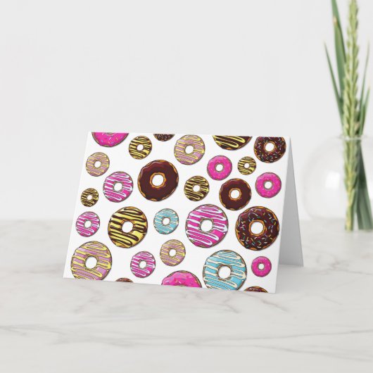 Muster von Donuts, farbenfrohe Donuts, Sprinklen Karte (Vorderseite)