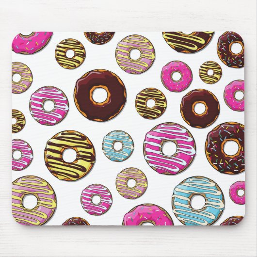 Muster von Donuts, farbenfrohe Donuts, Sprinklen Mousepad (Vorne)